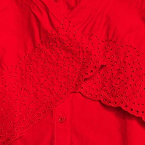 J Crew Jolie top in eyelet cotton poplin button front short sleeve red Sz 2X NWT - Picture 6 of 8